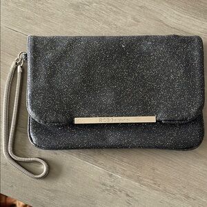 BCBGeneration Black Glitter Clutch wristlet GUC